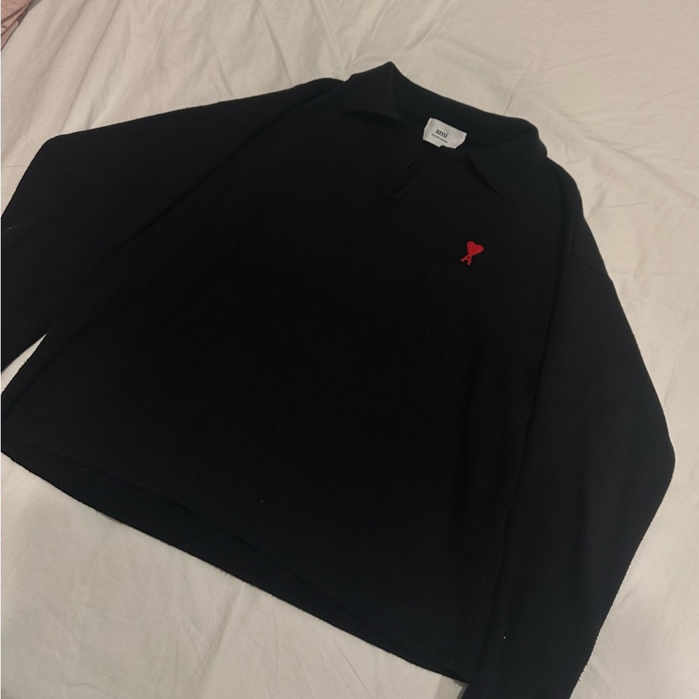 AMI Paris black knitted polo shirt